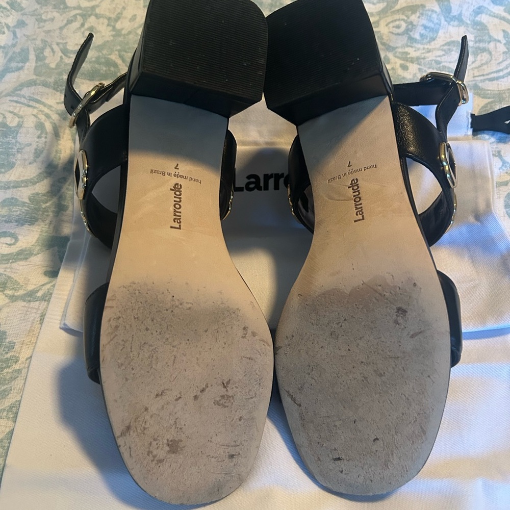 Larroude Black Sandals with Gold Buckles - Picture 3 of 4